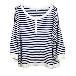 New - Candace Cameron Bure White Blue Stripes Cotton Blend 3/4 Sleeve Sweater XL